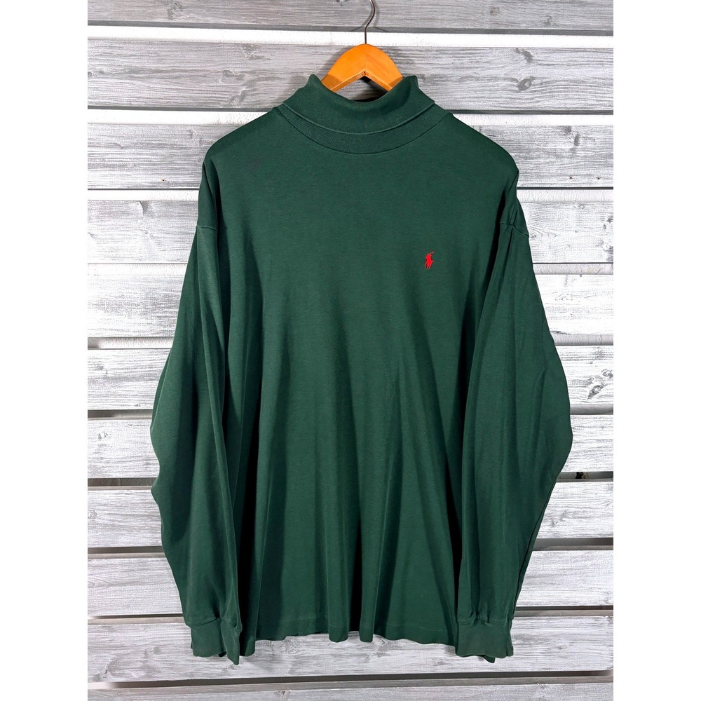Vintage 90s Polo Ralph Lauren Men XL Green Turtleneck Shirt Made in USA Pony